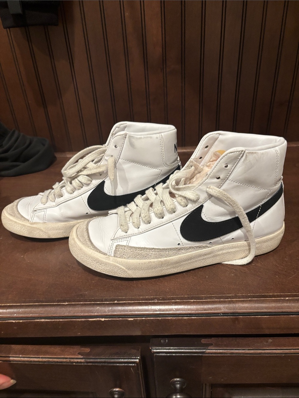 Nike Blazer White High-Top Sneakers with Black Swoosh 8.5